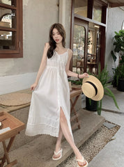 White Soft V-Neck Midi Dress