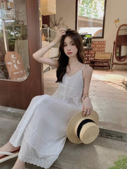 White Soft V-Neck Midi Dress