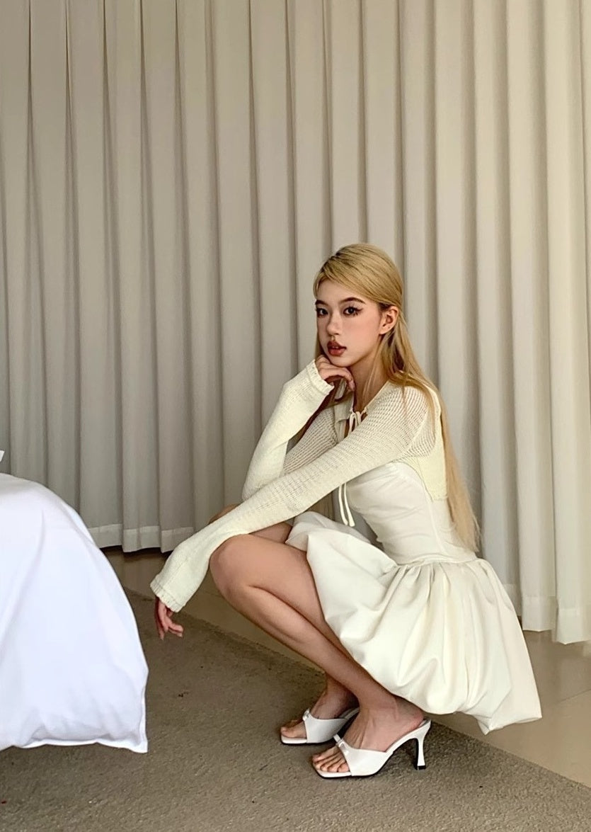 White Square Neck Bubble Dress