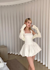 White Square Neck Bubble Dress