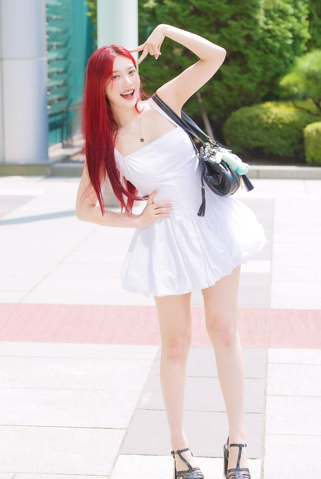 White Square Neck Bubble Dress