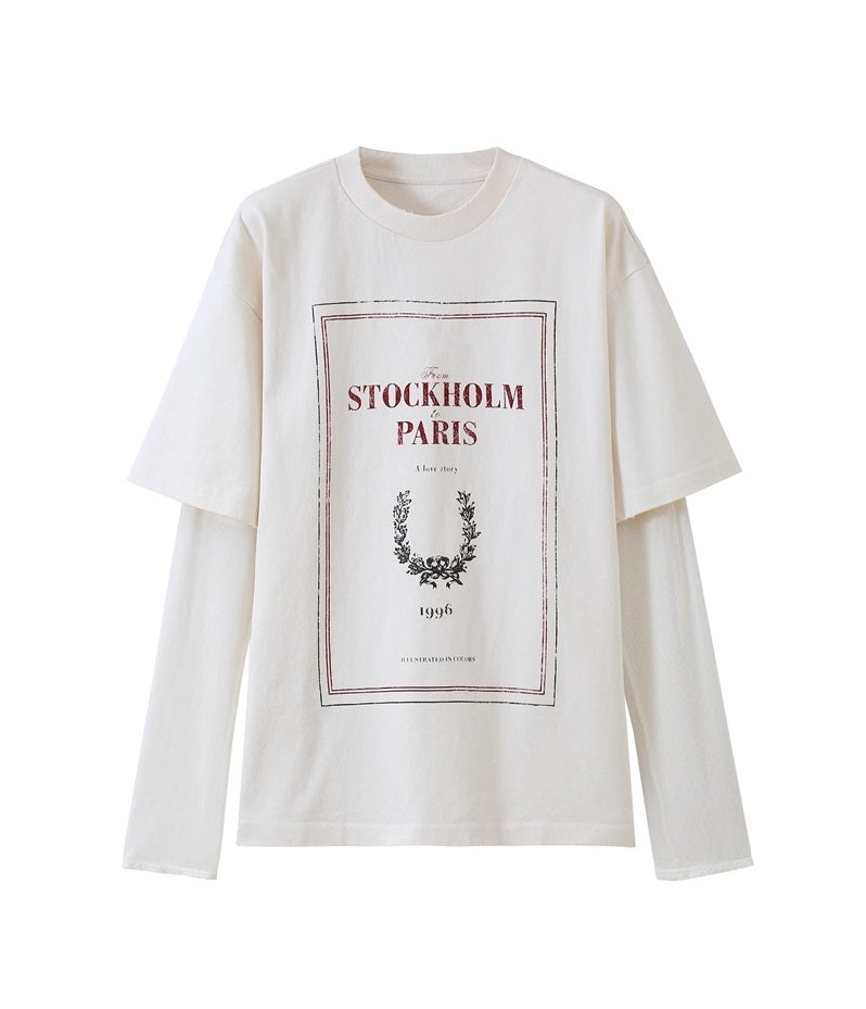 White Stockholm To Paris Print Long Sleeves T-Shirt