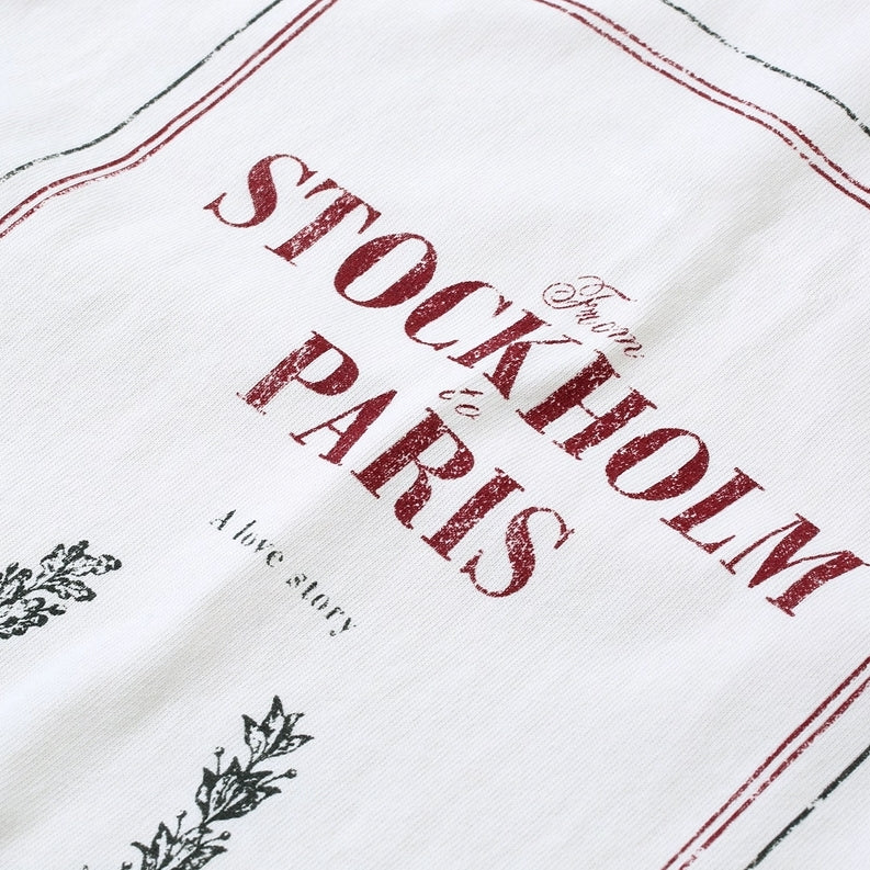 White Stockholm To Paris Print Long Sleeves T-Shirt