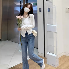 White Strap Irregular Long Sleeves Top