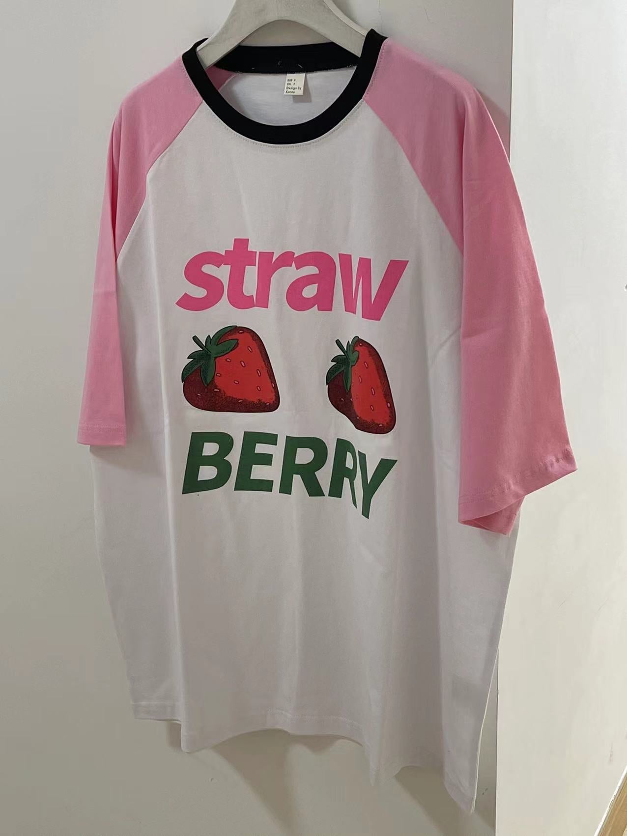 White Strawberry Print Raglan T-Shirt