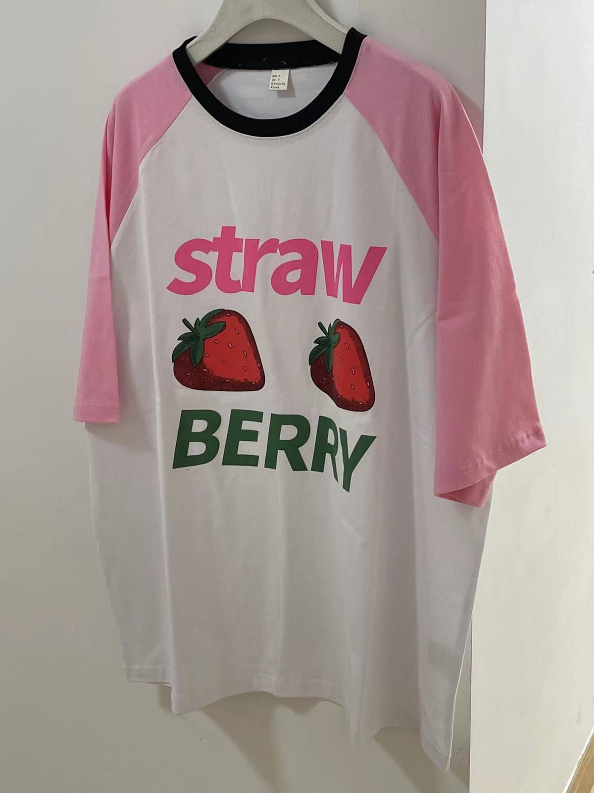 White Strawberry Print Raglan T-Shirt