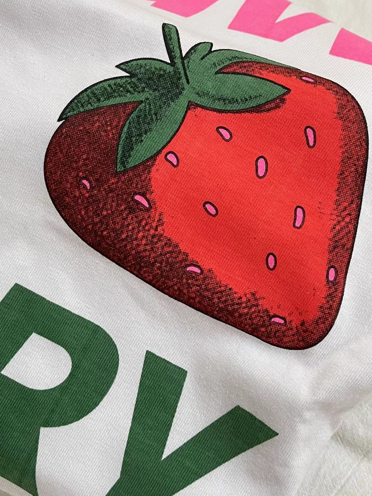 White Strawberry Print Raglan T-Shirt