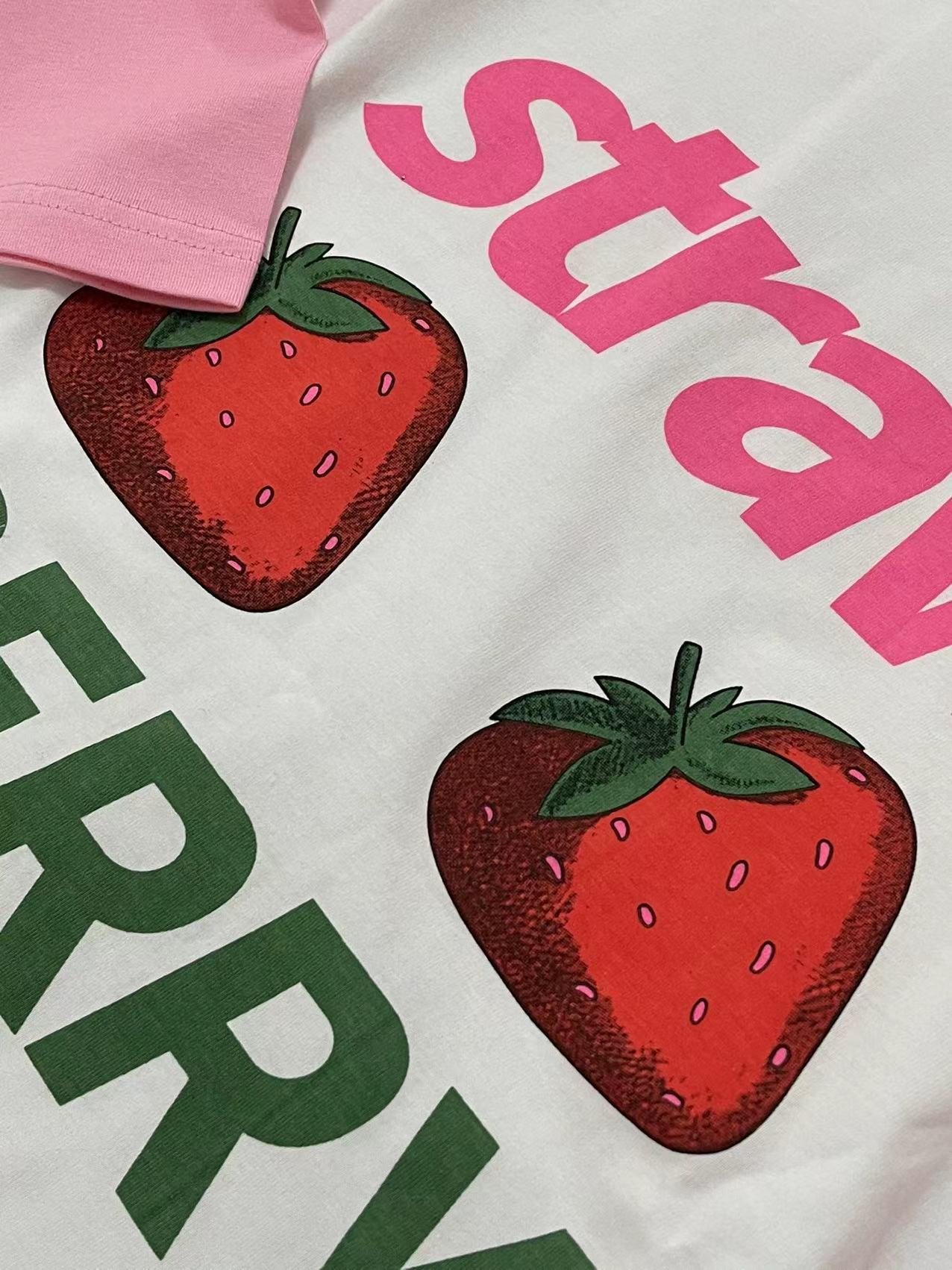 White Strawberry Print Raglan T-Shirt