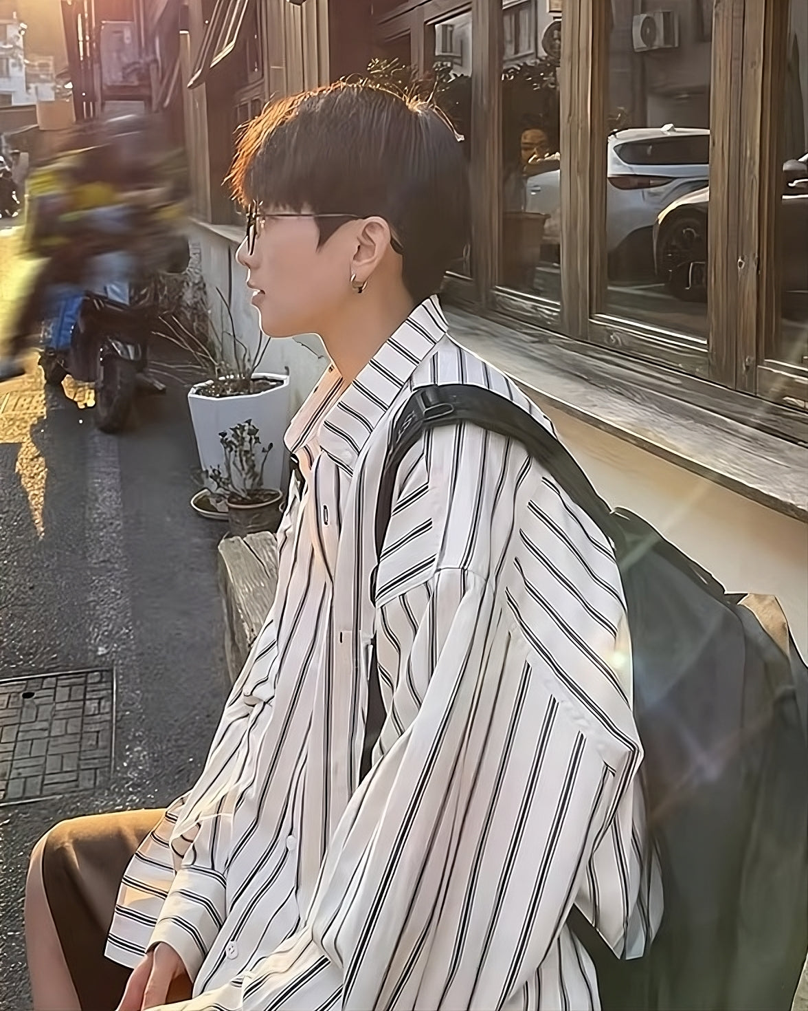 White Striped Oversized Collared Shirt
