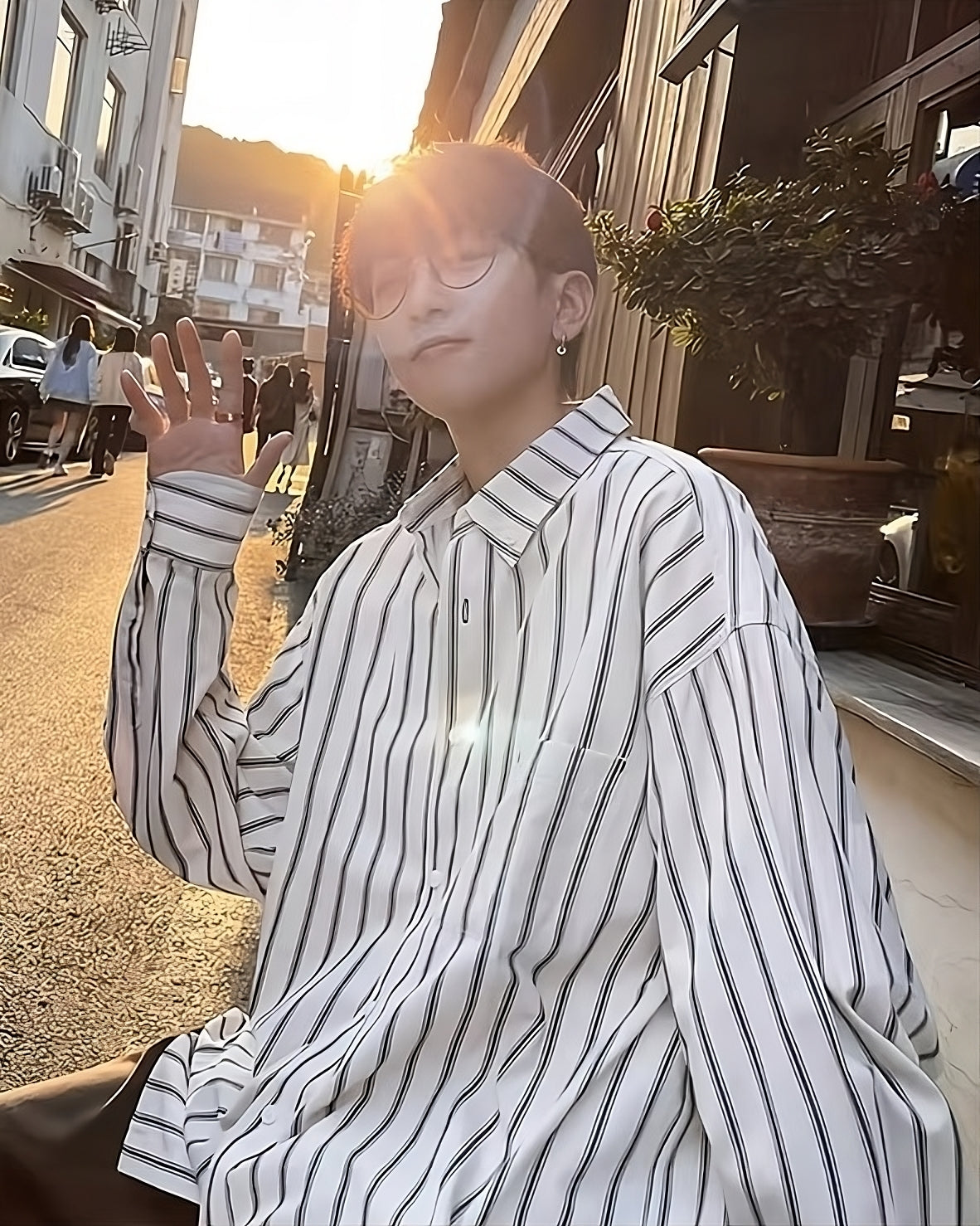White Striped Oversized Collared Shirt