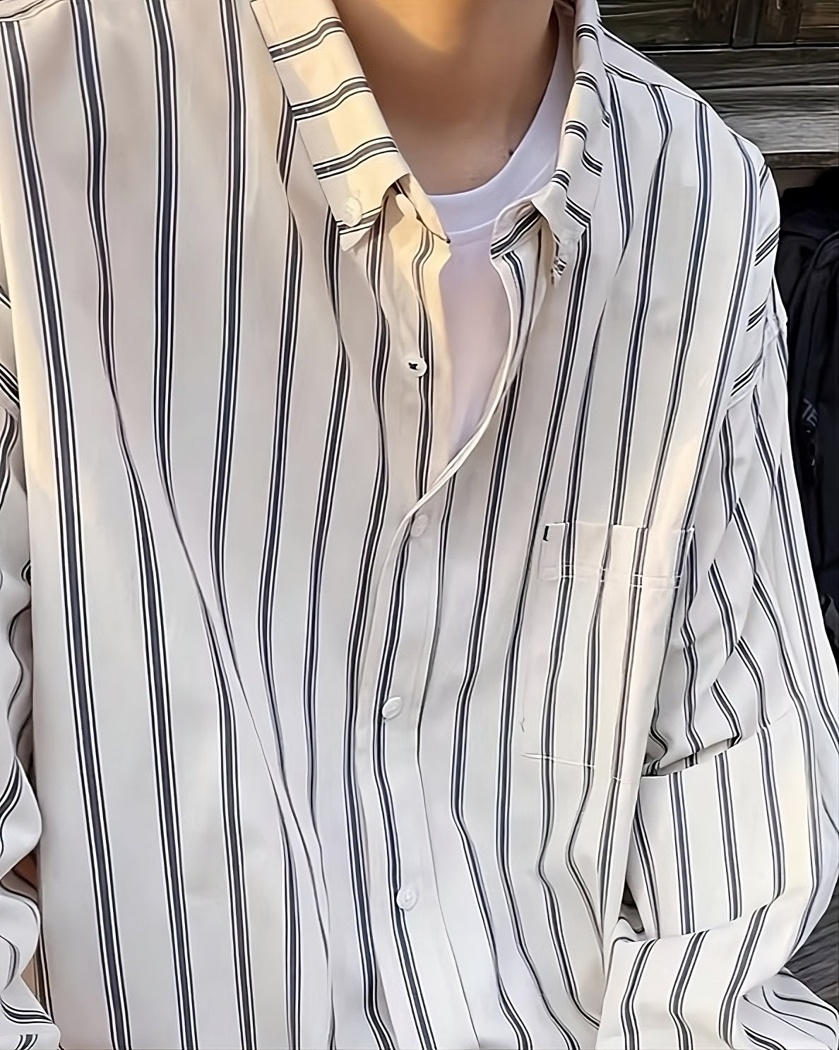 White Striped Oversized Collared Shirt