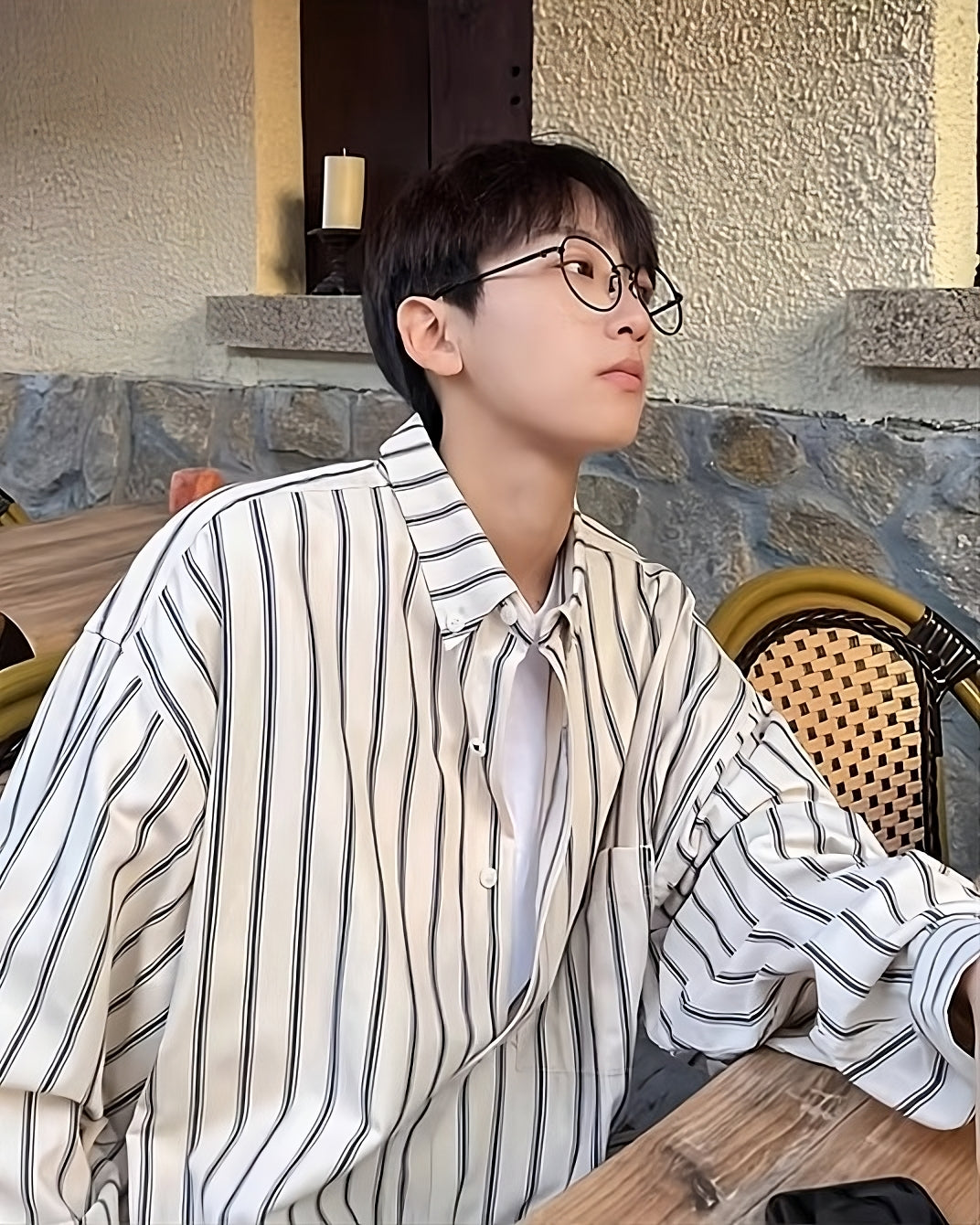 White Striped Oversized Collared Shirt