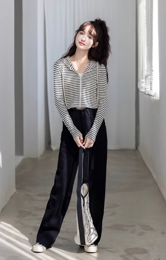 White Striped Slim Fit Hooded Jacket