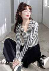 White Striped Slim Fit Hooded Jacket