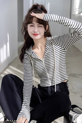 White Striped Slim Fit Hooded Jacket