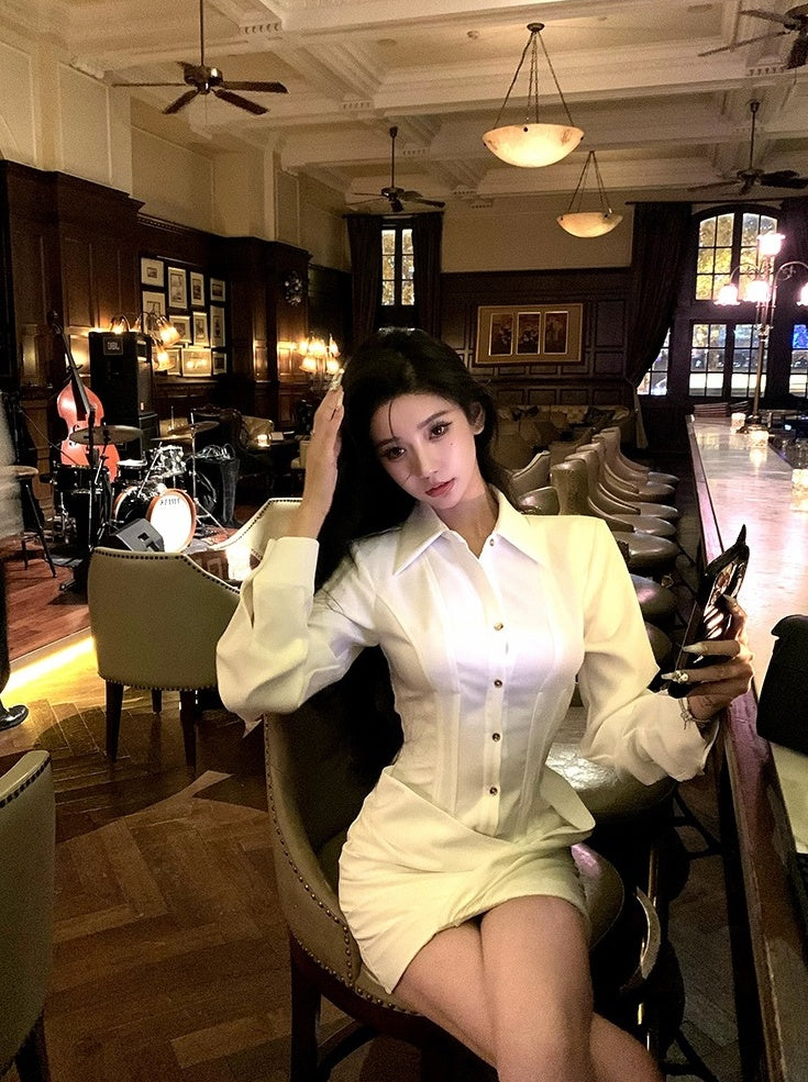 White Structured Collared Shirt Dress