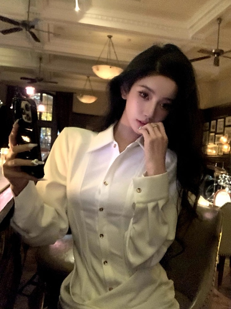 White Structured Collared Shirt Dress