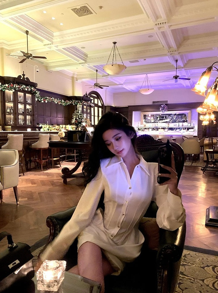 White Structured Collared Shirt Dress