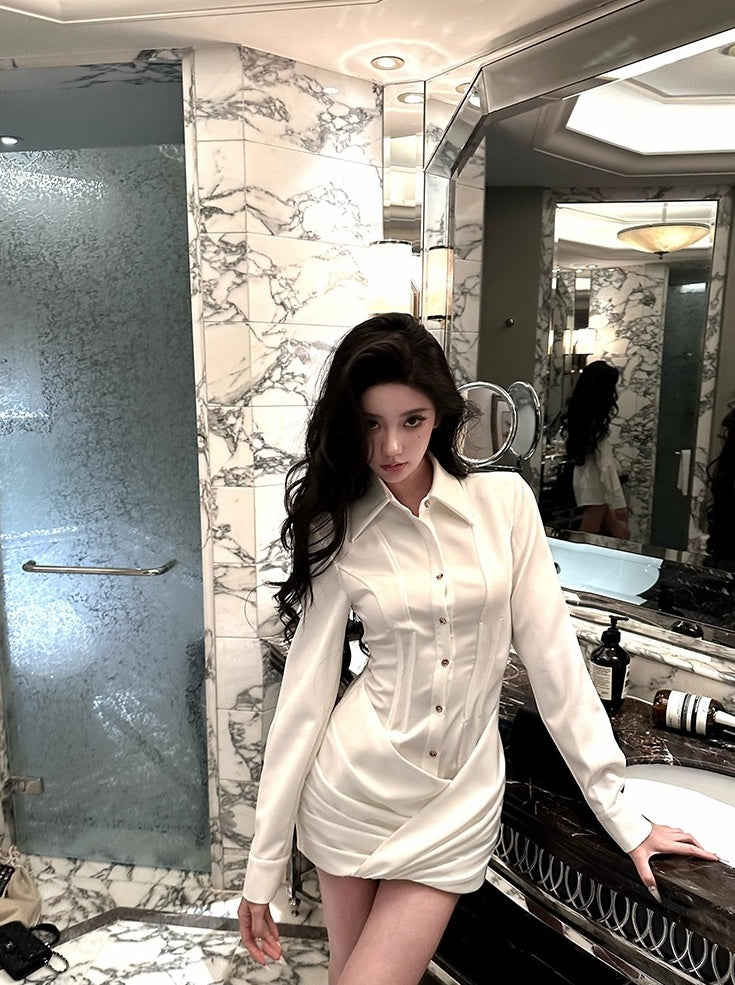 White Structured Collared Shirt Dress