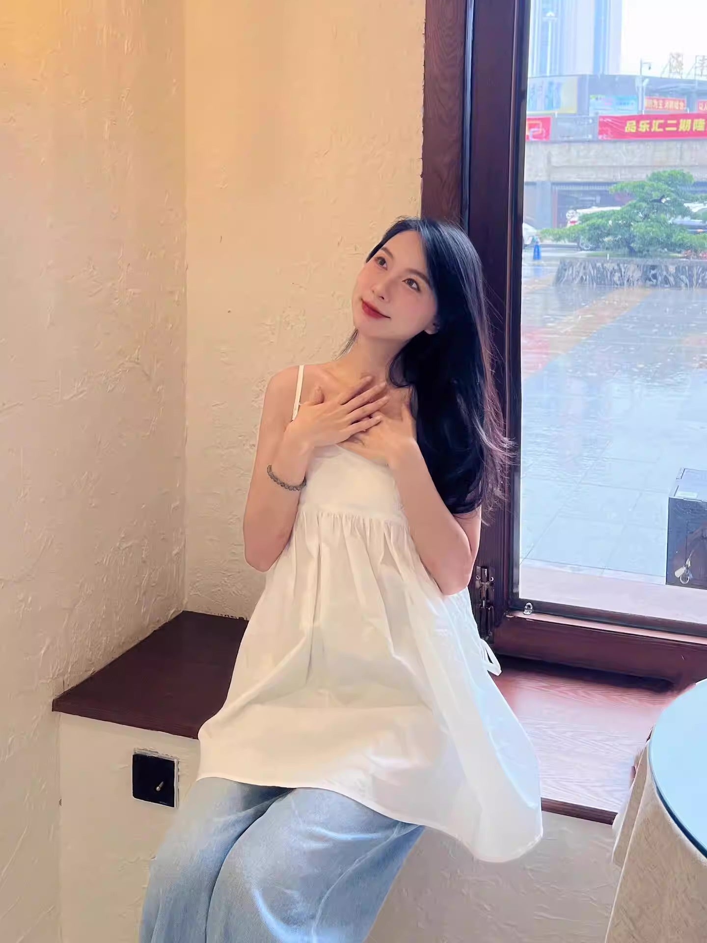 White Summer Babydoll Camisole Top