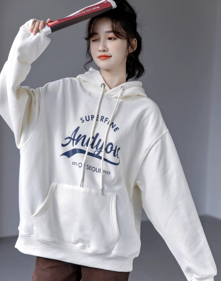 White Super Fine Print Oversized Hoodie