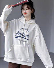White Super Fine Print Oversized Hoodie