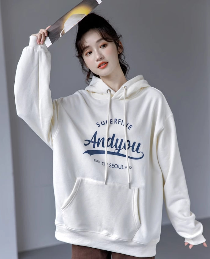 White Super Fine Print Oversized Hoodie