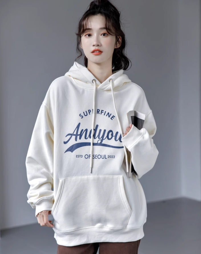 White Super Fine Print Oversized Hoodie