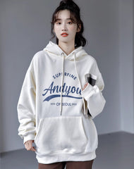 White Super Fine Print Oversized Hoodie