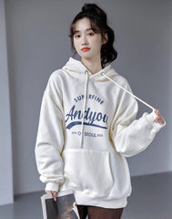 White Super Fine Print Oversized Hoodie