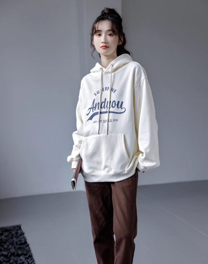White Super Fine Print Oversized Hoodie