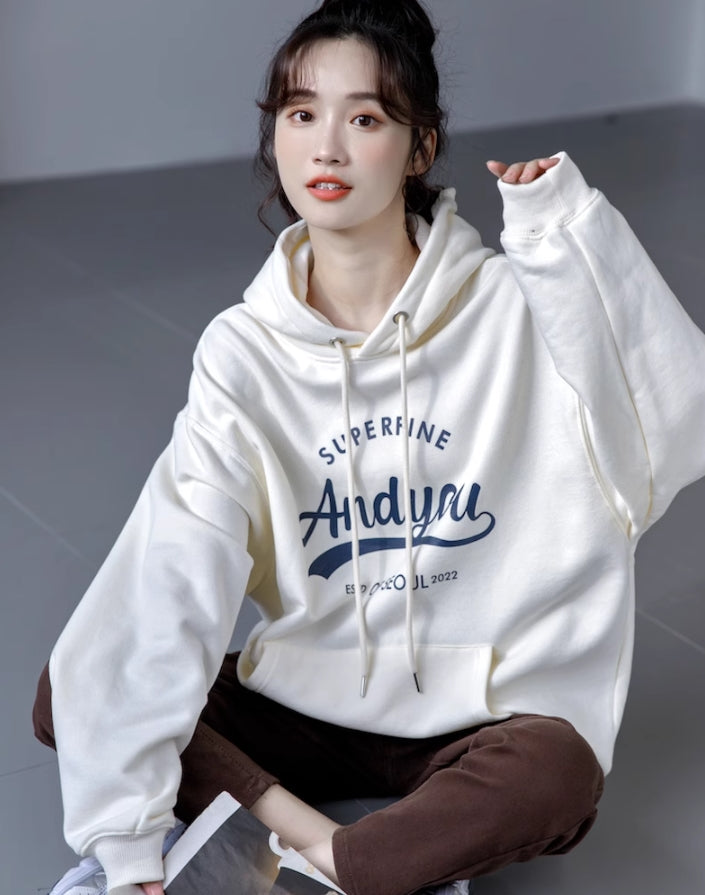 White Super Fine Print Oversized Hoodie