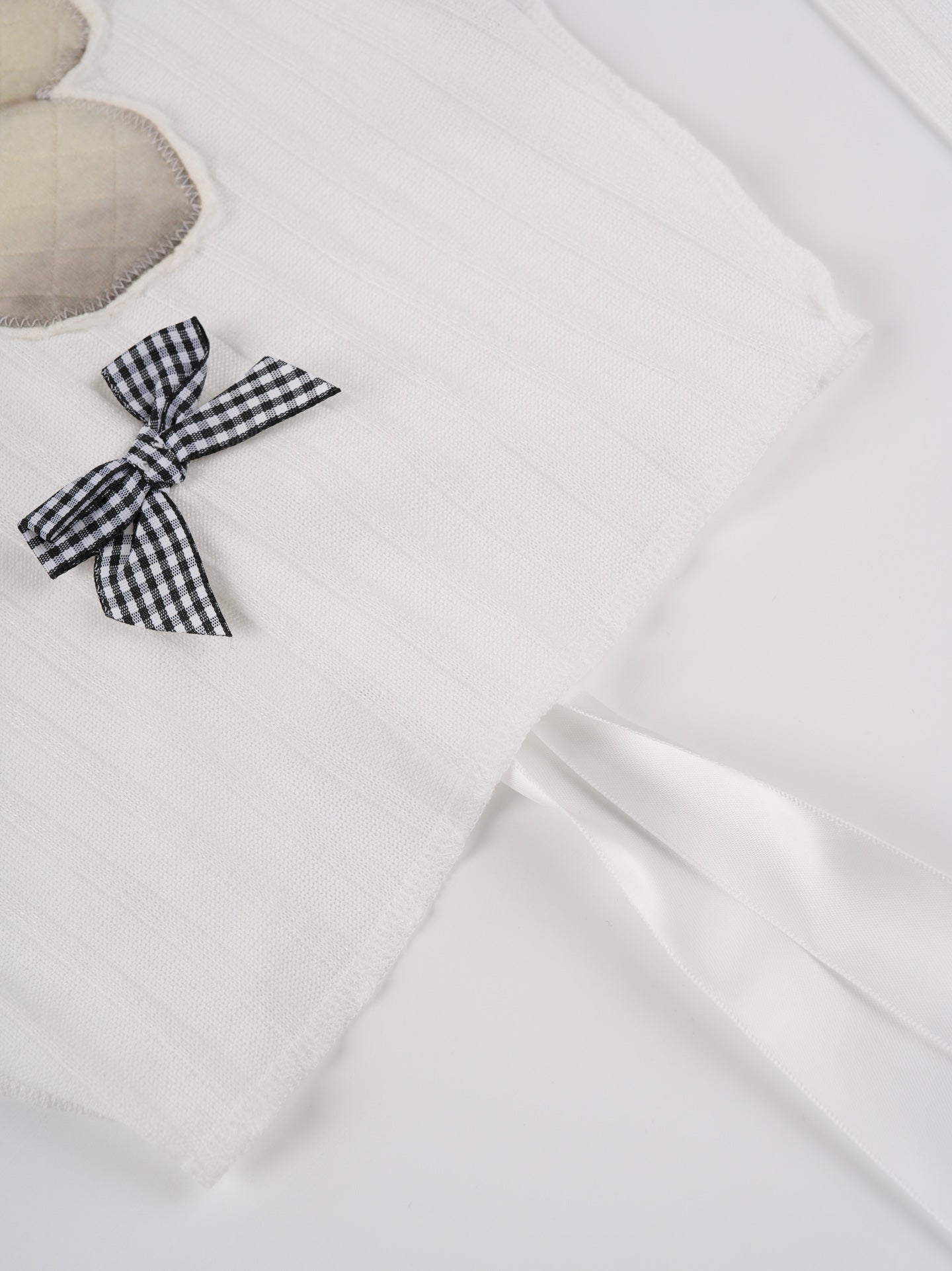 White Teddy Bear Print Bow Tie Sweater