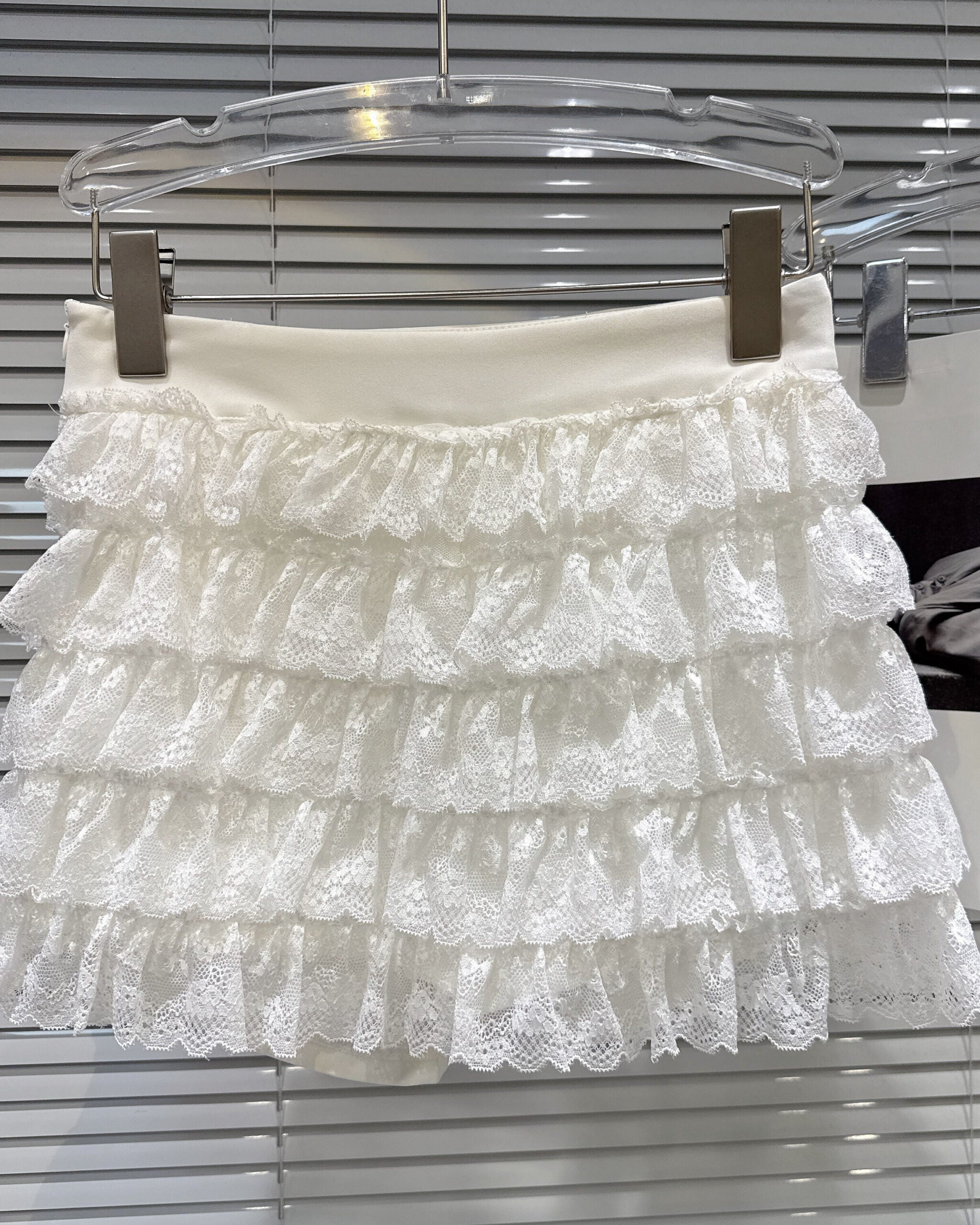 White Tiered Lace Mini Skirt