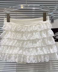 White Tiered Lace Mini Skirt