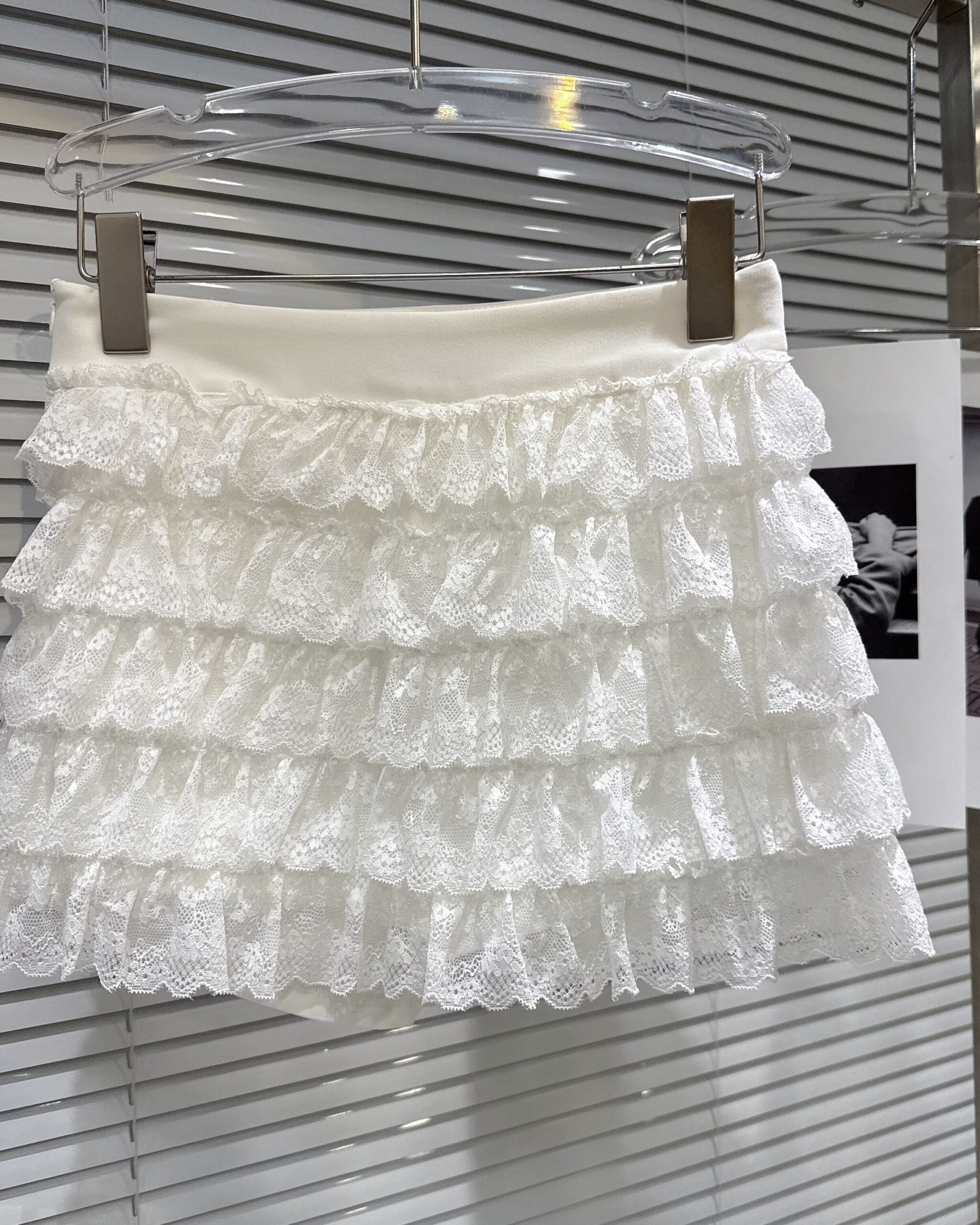White Tiered Lace Mini Skirt