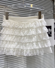 White Tiered Lace Mini Skirt
