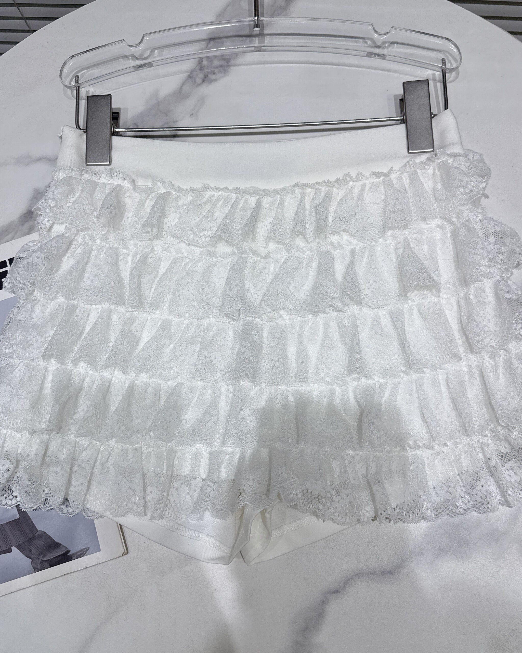 White Tiered Lace Mini Skirt