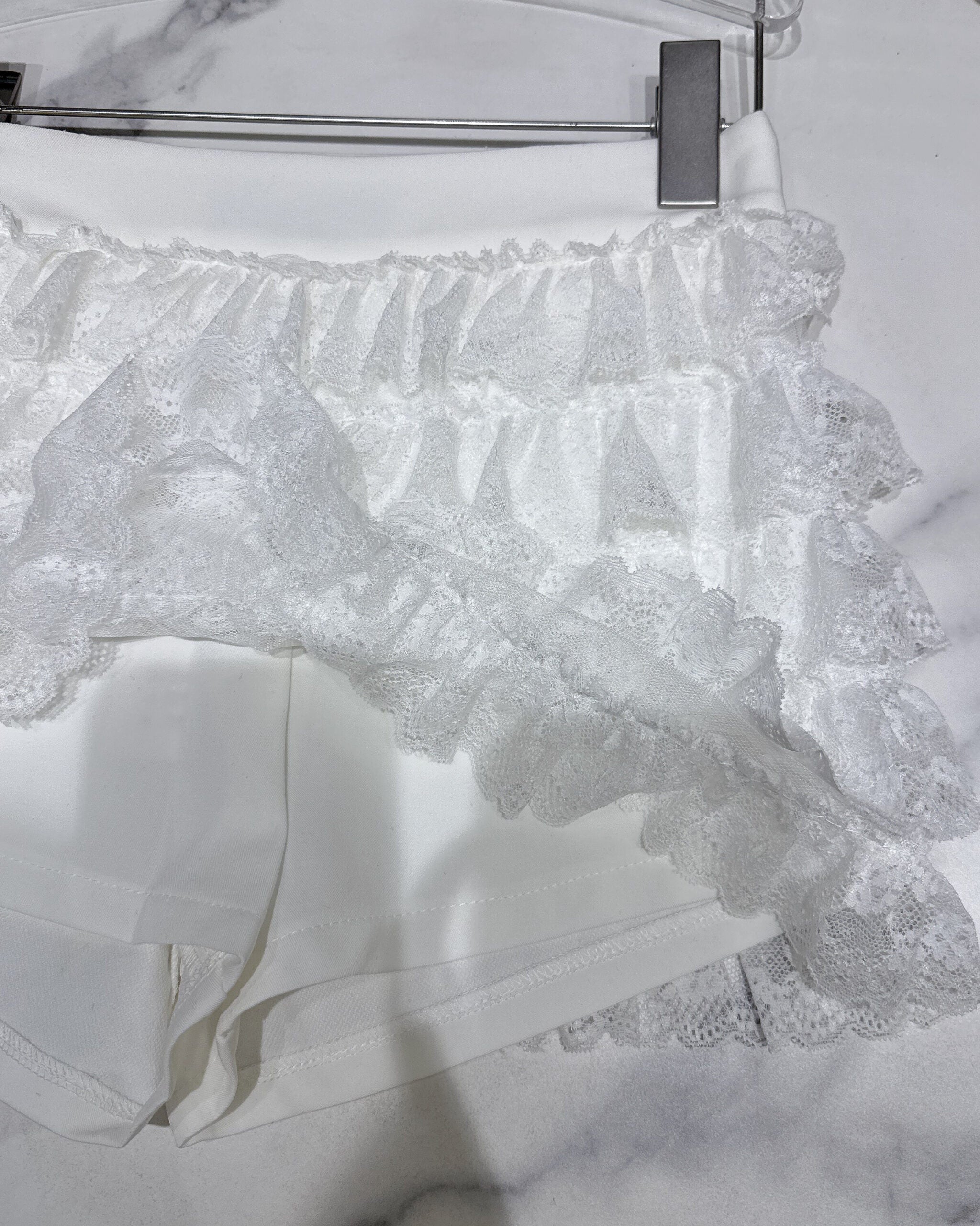 White Tiered Lace Mini Skirt