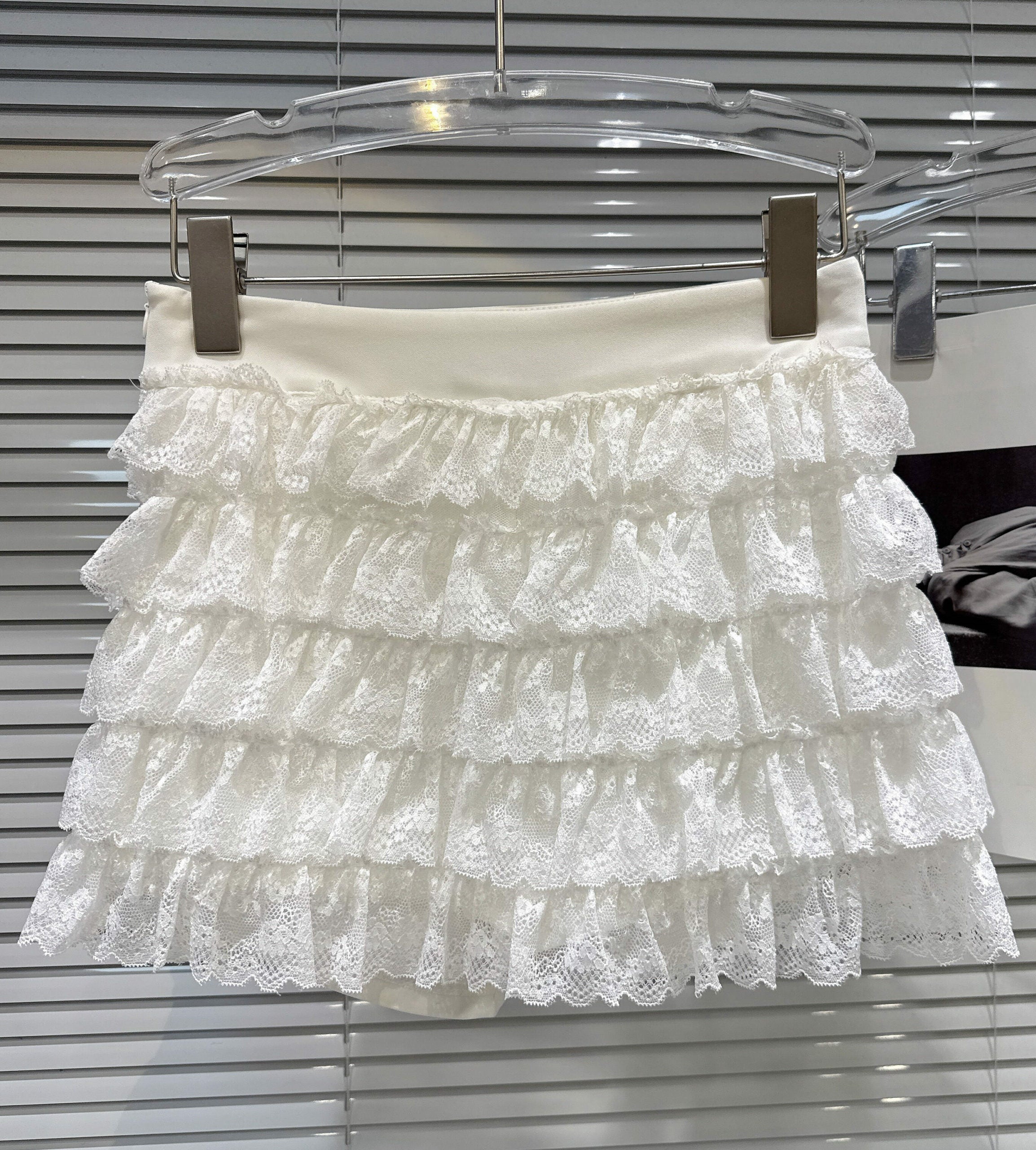 White Tiered Lace Mini Skirt