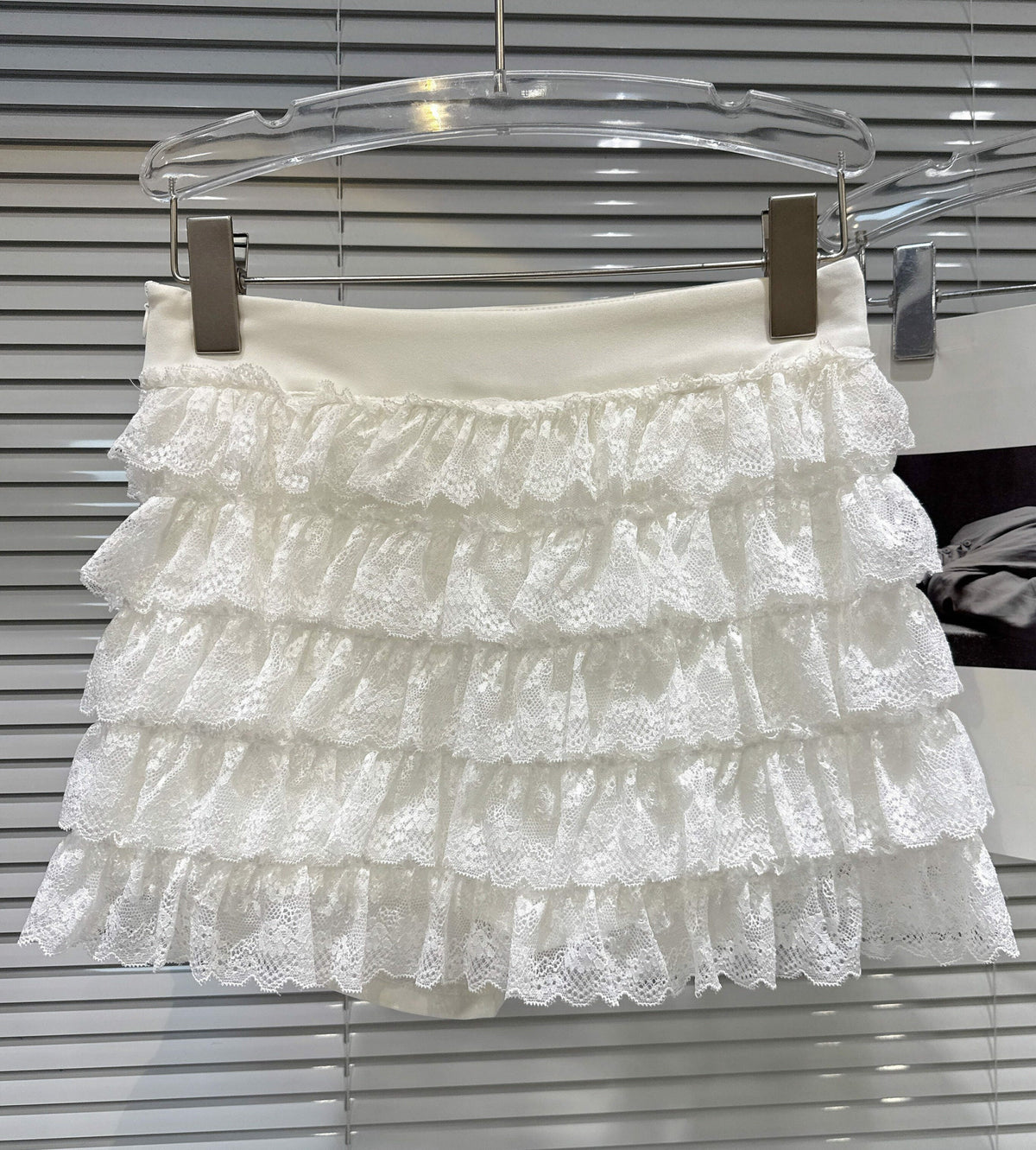 White Tiered Lace Mini Skirt
