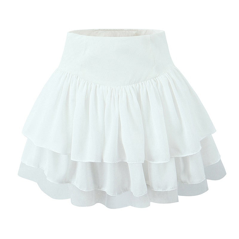 White  Tiered Mesh Skirt