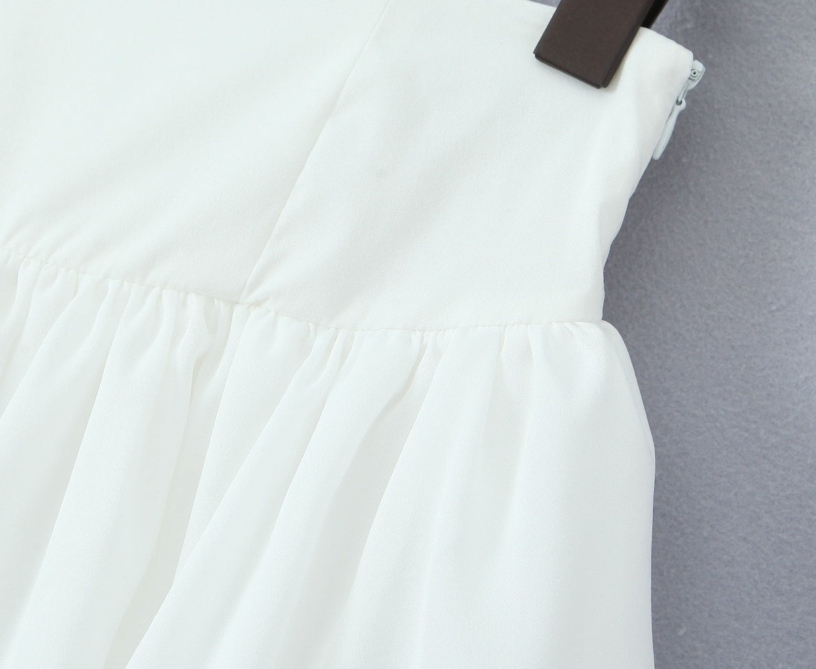 White  Tiered Mesh Skirt