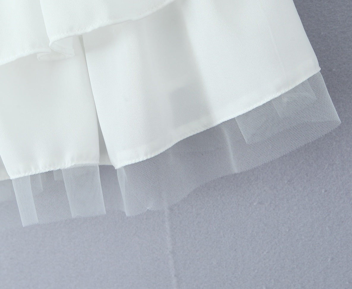 White  Tiered Mesh Skirt