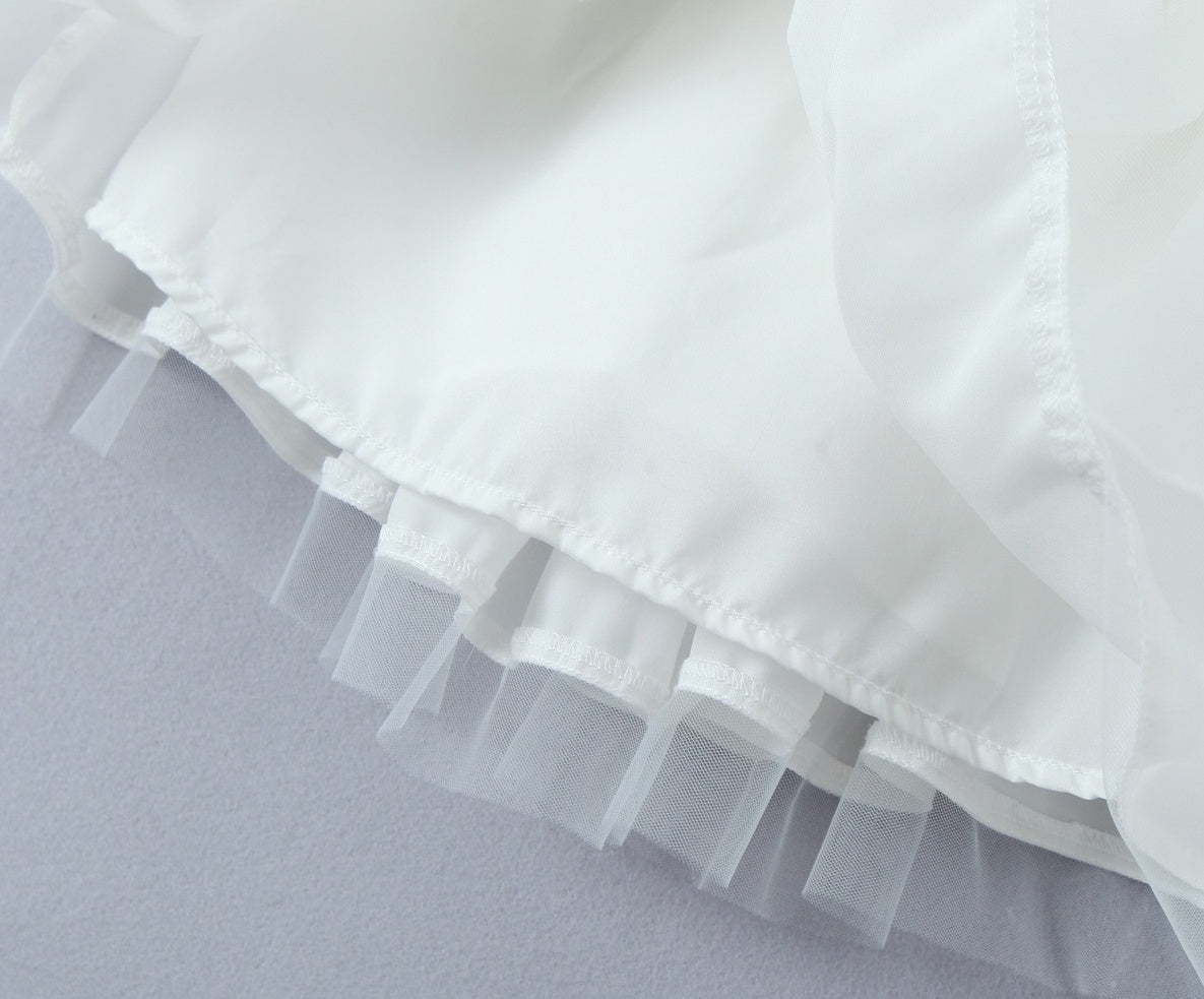 White  Tiered Mesh Skirt