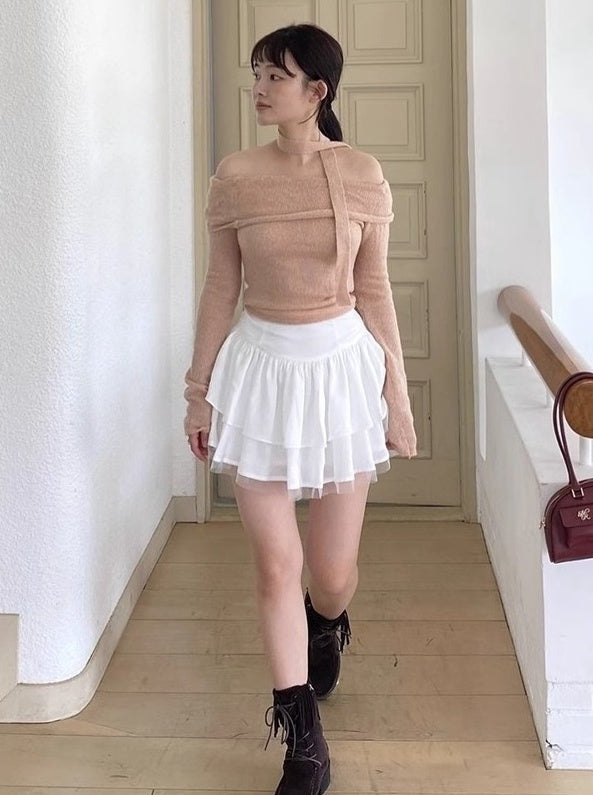 White  Tiered Mesh Skirt