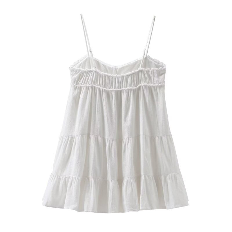 White Tiered Pleated Sling Dress