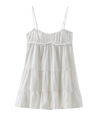 White Tiered Pleated Sling Dress