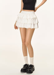 White Tiered Ruffle Mini Skirt