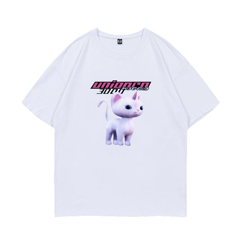 White Unicorn Kitten Printed T-Shirt